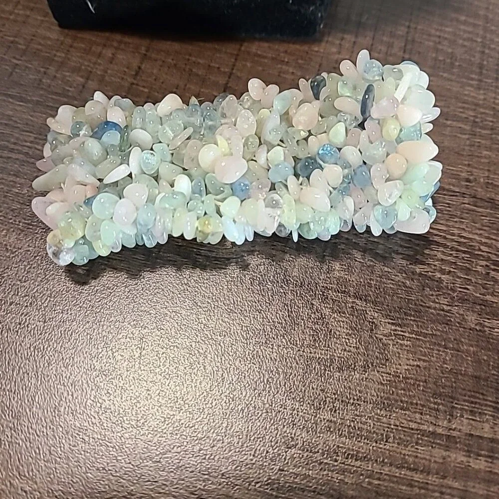 Pastel Natural Stone Chip Chunky Stretch Bracelet Green Pink Blue Boho Statement